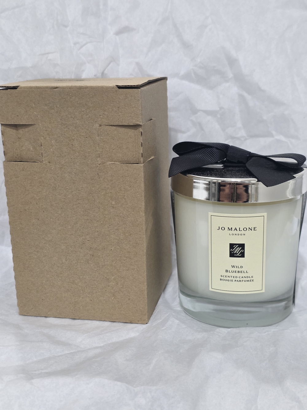 Jo Malone Wild Bluebell Candle with Black Ribbon and Silver Lid